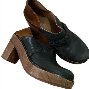 Genuine leather clogs with platform and heel